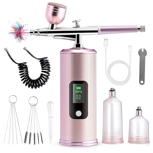 Morovan Kit de aerógrafo con compresor: Cepillo de aire recargable para uñas Pistola de aerógrafo inalámbrica para pintura artística Decoración de