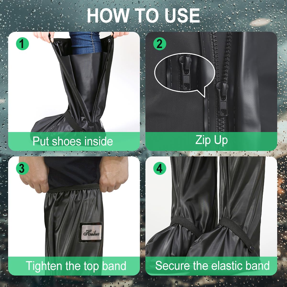 Couvre Chaussure Impermeable Hommes Femmes Lavable Bicyclette Surchaussures Impermeables Réutilisables Surchaussures Détails Réfléchissants Semelle Antidérapante Renforcée
