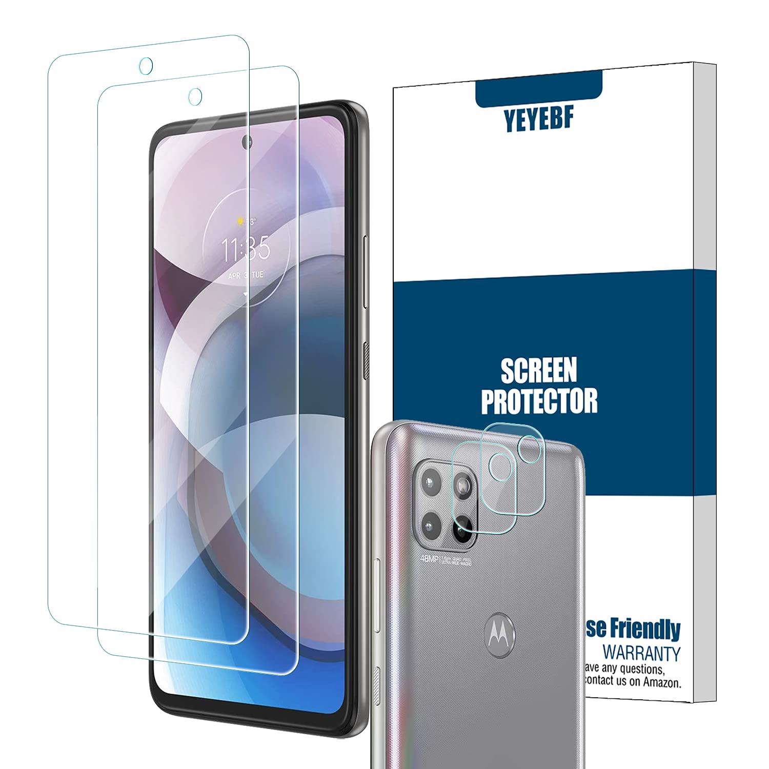 MOTO One 5G Ace Screen Protector + Camera Lens Protectors By YEBF, [2 Pack] Tempered Glass Screen Protector [Bubble-Free][Case-Friendly] Screen Protector Glass For MOTO One 5G Ace