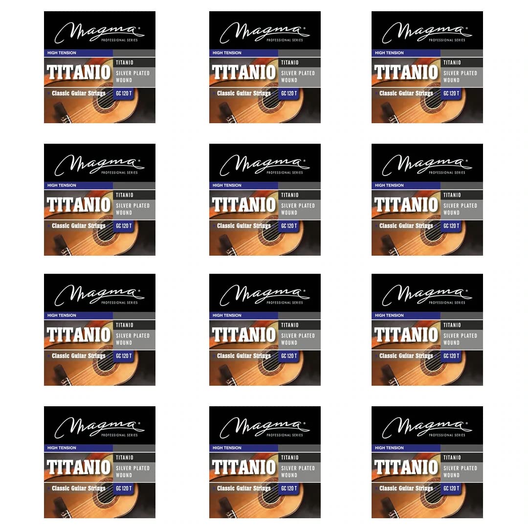 Magma Corde per chitarra classica ad alta tensione per chitarra acustica classica, alti in nylon e titanio, bassi in rame placcato argento (GC120T) - 12 set