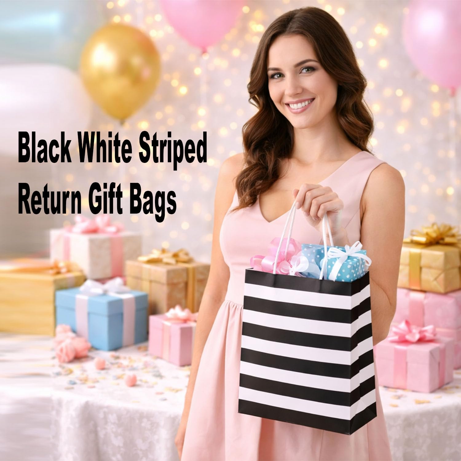 Black & White Gift Bags - Party Favors & Retail -4