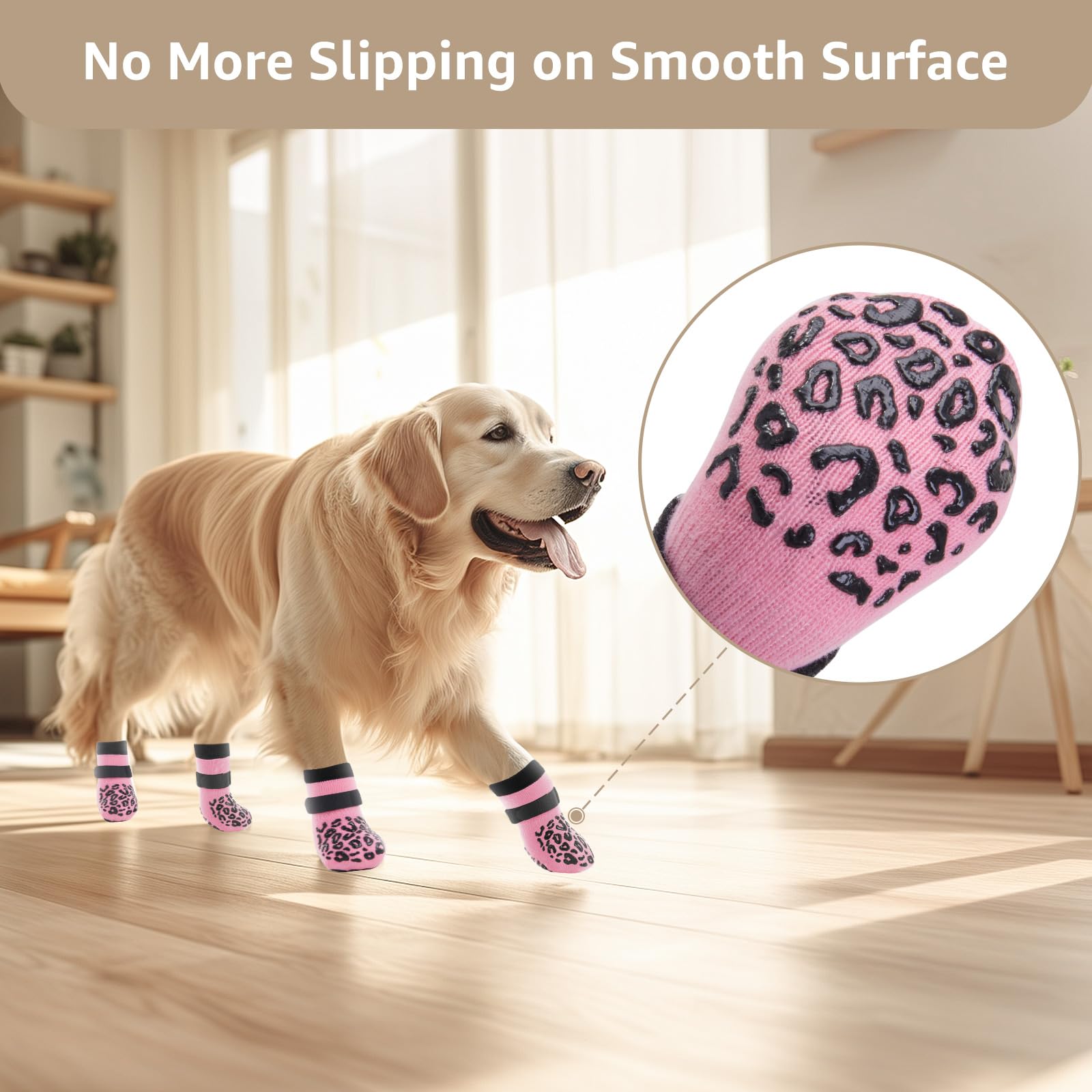 PICK FOR LIFE Dog Socks Paws Stop Licking 2 works Anti-Slip Dog Shoes with Grippers DogBoots Prevent from Licking Paws for Senior Dogs on Hardwood Floor (Pink - Image 4