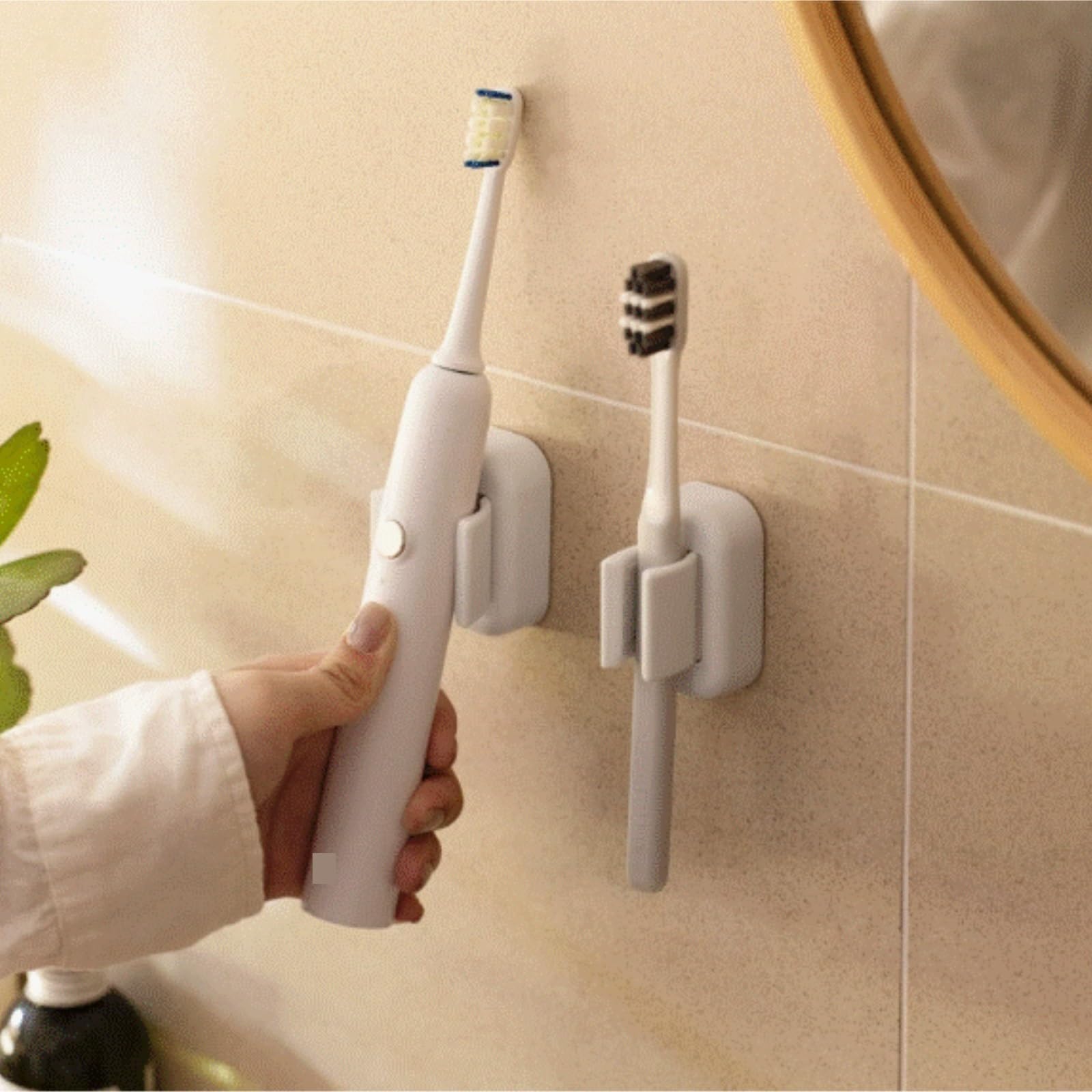 Modern Porta Cepillos De Dientes, Soporte For Cepillo De Dientes Montado En La Pared No Requiere Perforación Incluye Clip For Ahorra Espacio(2pcs)