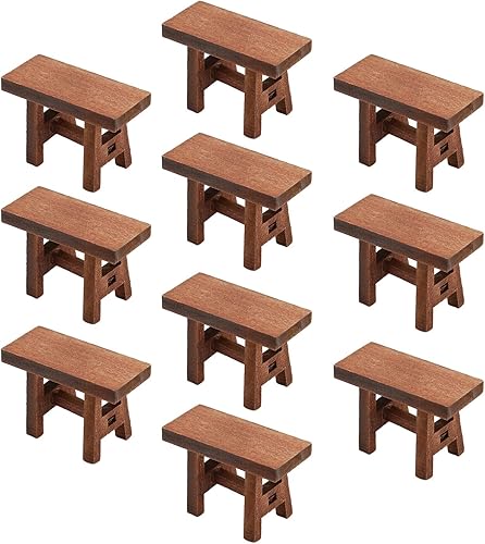 Alomejor Taburete de madera retro miniatura para niños 1:12, 10 uds. para accesorios de casa de muñecas