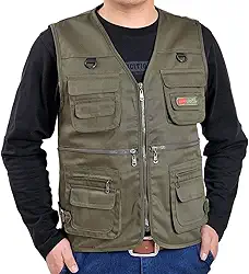 Colete masculino com vários bolsos, casual, para trabalho ao ar livre, pesca, safári, zíper