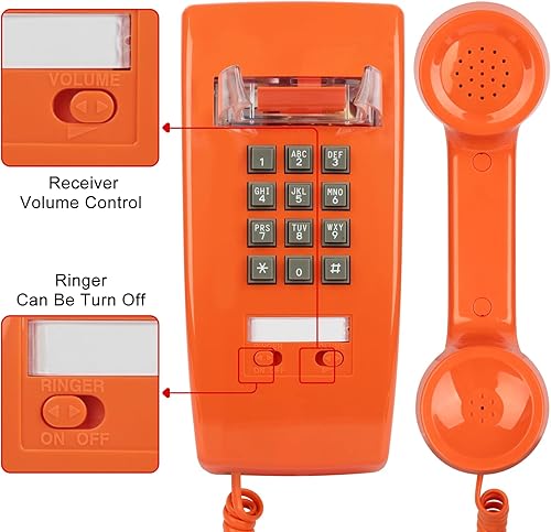 Miniatura 2 de Sangyn Teléfonos de pared retro para teléfono fijo con timbre mecánico fuerte, teléfono vintage de montaje en pared con volumen ajustable a la