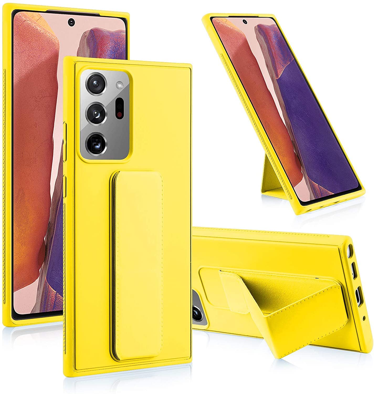 Zege for Samsung  Galaxy   Note   20  Ultra 4G/ 5G  with Magnetic Stand & Holder, Premium Silicone Vertical & Horizontal Hand Strap Grip Multi Stand, Car Mount Kickstand Case Finger Strap Cover (FRESH YELLOW)