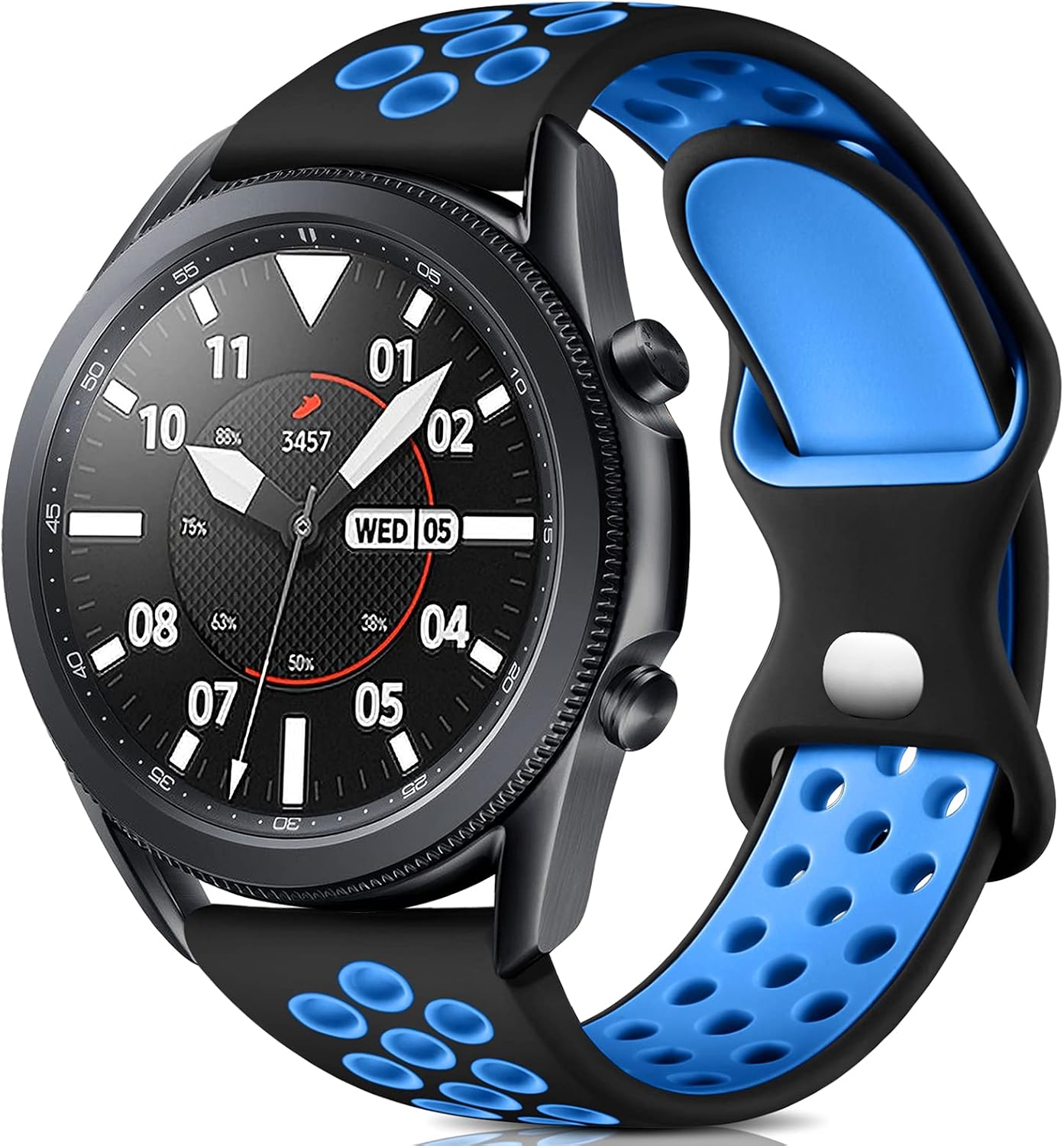Easuny Sport Band Compatible for Samsung Galaxy Watch 3 45mm/Galaxy Watch 46mm /Gear S3 Frontier，22mm Quick Release Silicone Breathable Watch Strap Accessories, Black/Blue L