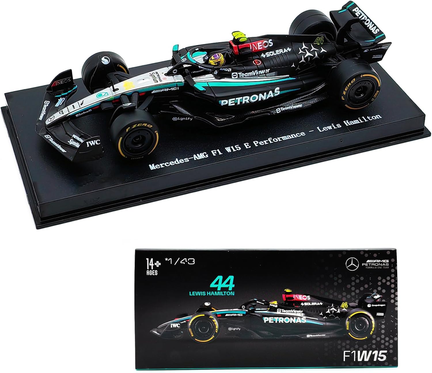 1:43 F1 Team W15 2024 44# Lewis Hamilton 63# George Russell Alloy Car Die Cast Model (1/43 W15 44# W/Driver)
