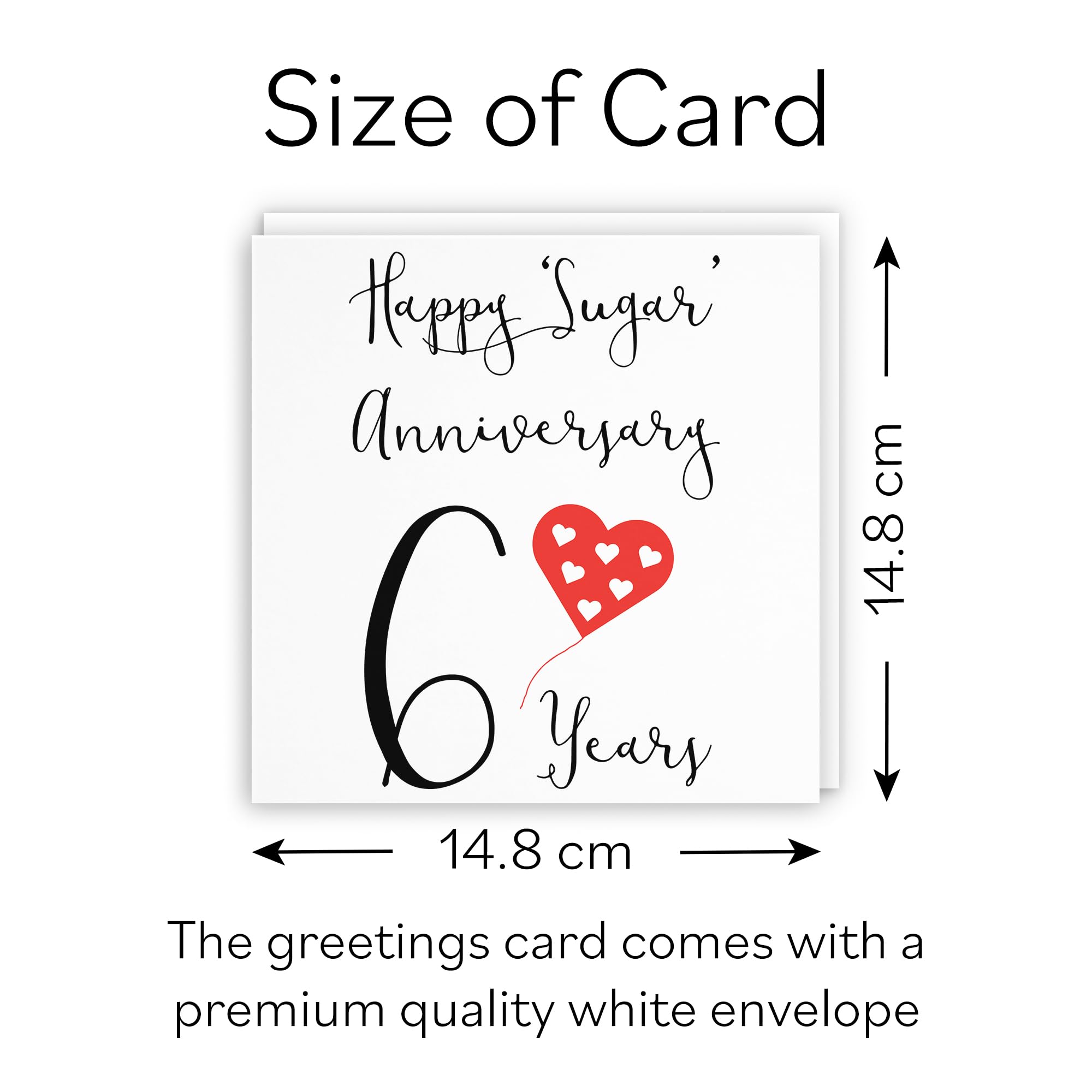 Hunts England, 6th Wedding Anniversary Card, Happy Sugar Anniversary, 6 Years, Red Heart Collection, 6th Anniversary - Image 4