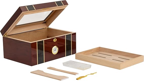 Quality Importers Pompeii 100 Cigar Glasstop Humidor, Cherry