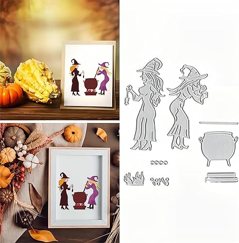 Miniatura 3 de Troqueles de bruja de Halloween para hacer tarjetas, troqueles de corte de metal, troqueles de papel para álbumes de recortes, suministros de