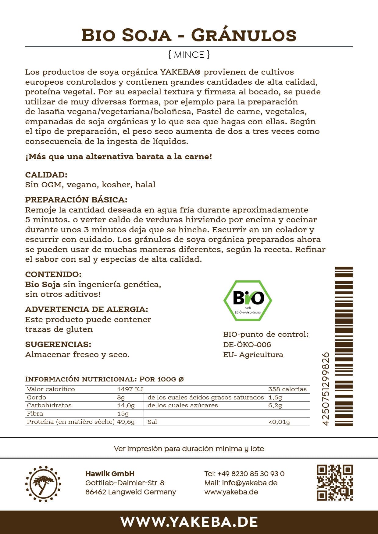 Yakeba | Soja Orgánica | Picada/en Gránulos/Chips | 5000g | Texturizada | Cultivo Europeo | Sustituto Vegano de la Carne | TVP | Soja en Trozos | Para Boloñesa, Hamburguesas y más.
