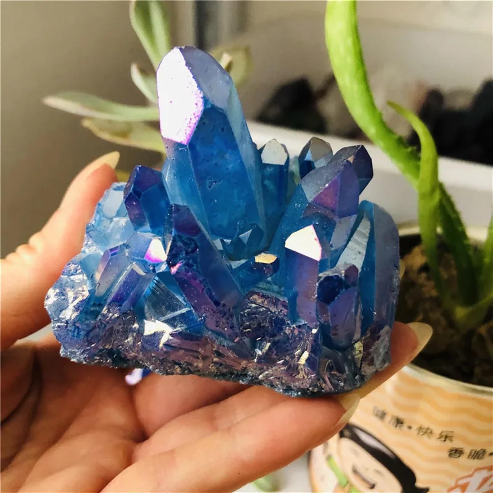 KJEBVHIRS Stone Blue Aura Crystal Cluster Quartz Aura Flower Stones and Minerals Stone Decoration for Home Gift(120-150g)