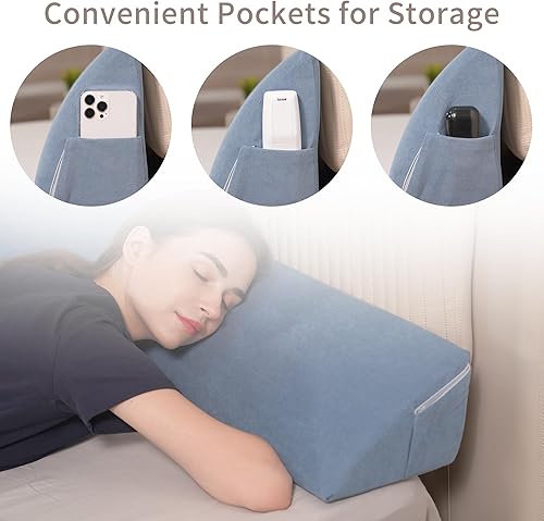 Miniatura 4 de Aurako Almohada de cuña para cama tamaño California King, almohada para cabecero, relleno de huecos de cama triangular, cuñas de espuma