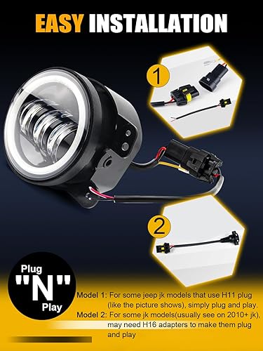 Miniatura 2 de UNI-SHINE Luces antiniebla LED de 4 pulgadas, anillo de luz de trabajo compatible con Jeep Wrangler JK Unlimited JKU 2007-2018, con señal de giro