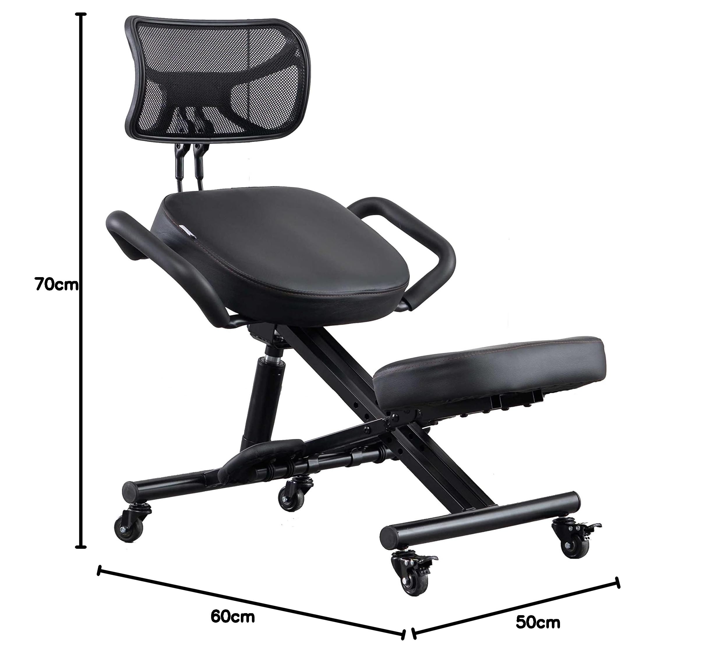 Chaise à genoux avec dossier ergonomique pour le bureau, tabouret réglable avec siège incliné pour une meilleure posture, coussins épais et confortables, noir