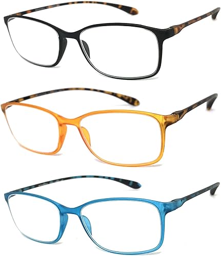 Miniatura 1 de VeryHobby Gafas de lectura rectangulares para hombre y mujer, con montura delgada colorida (3 pares, negronaranjaazul, +1.75)