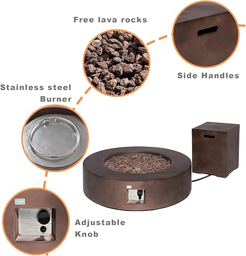 Miniatura 4 de COSIEST Juego de mesa de fuego de propano para exteriores de 2 piezas con mesa de tanque, mesa de fuego oscura de 40.5 pulgadas (50,000 BTU) con