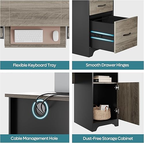 Miniatura 5 de Bestier Escritorio ejecutivo de 59 pulgadas con 2 cajones, escritorio para computadora con armario de almacenamiento, escritorio industrial de