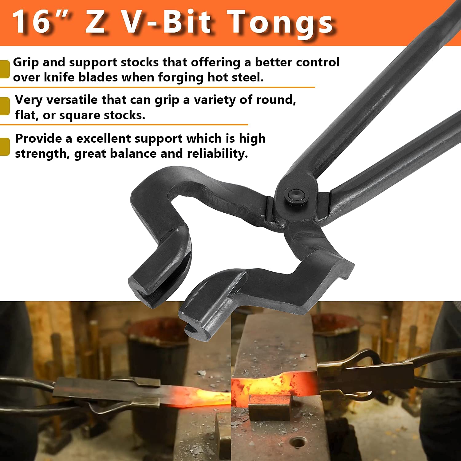 Pinces de style Z V-Bit de 16 po pour la fabrication de couteaux Pinces de forgeron de forgeron