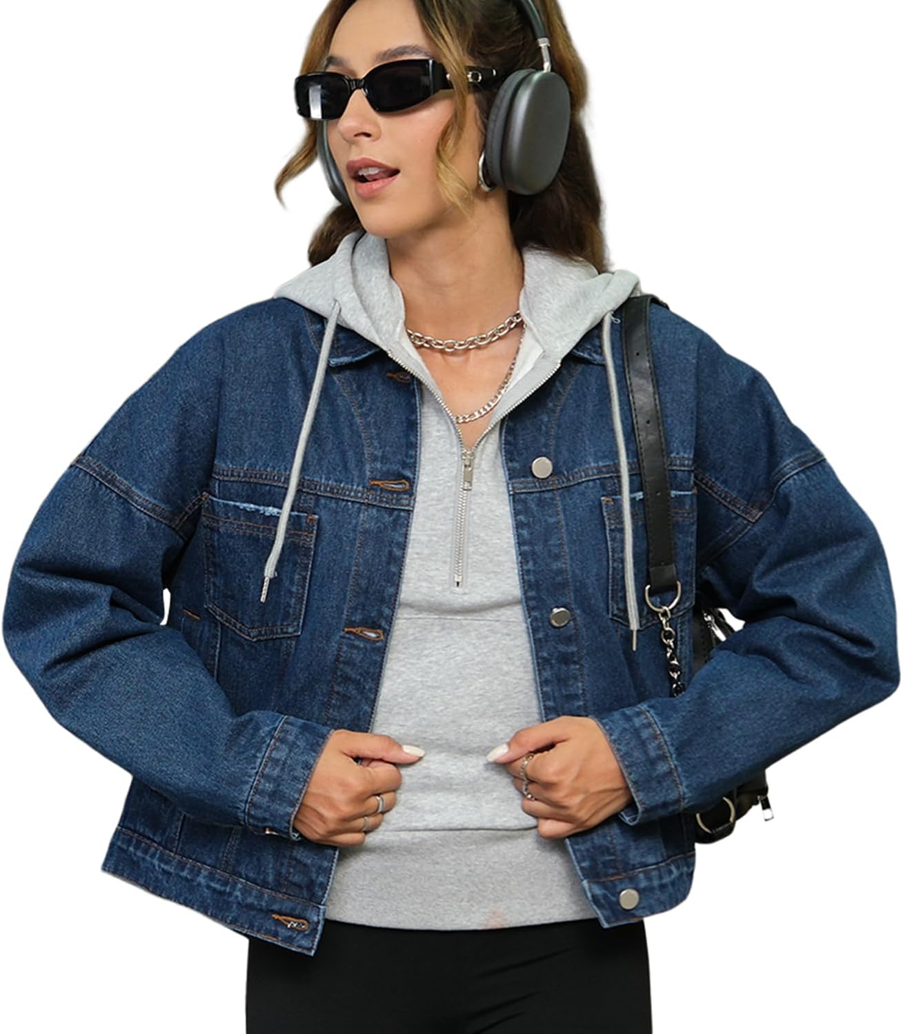 GREAIDEA Womens Opal Swing Denim Jacket Distressed Ripped Button Front Jean Jackets with Pockets Y2K Clothing