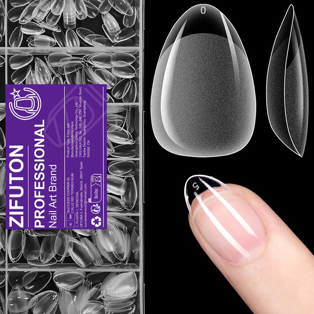 ZIFUTON 600 Pcs Uñas Postizas,Soft Gel Tips Uñas Postizas Almendra Cortas Transparente,Uñas de Tips Cobertura Completa de Uñas Postizas,12 Tamaños Tips Uñas