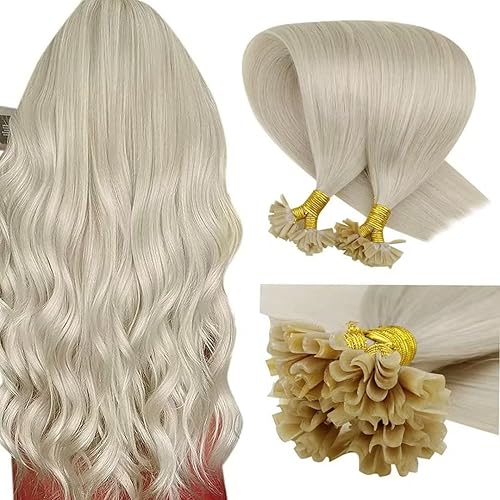LaaVoo Platinum Blonde Keratin Real Human Hair 22 in Blonde U Tip Hot Fusion Blonde Hair Extensions Remy Long Straight 50g 50s
