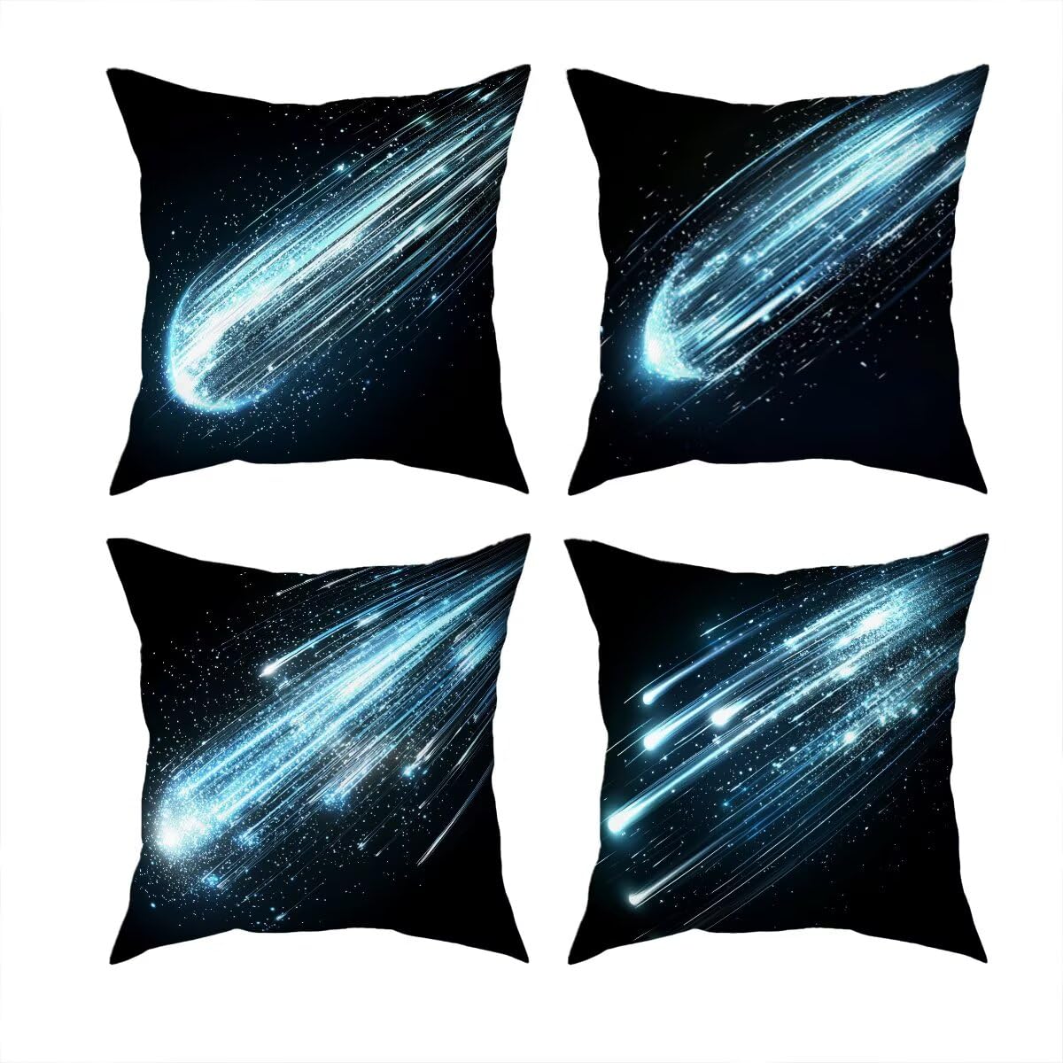 Coussin exterieur impermeable 60x60 noir : lot de 4 housses decoratives en lin motif meteore