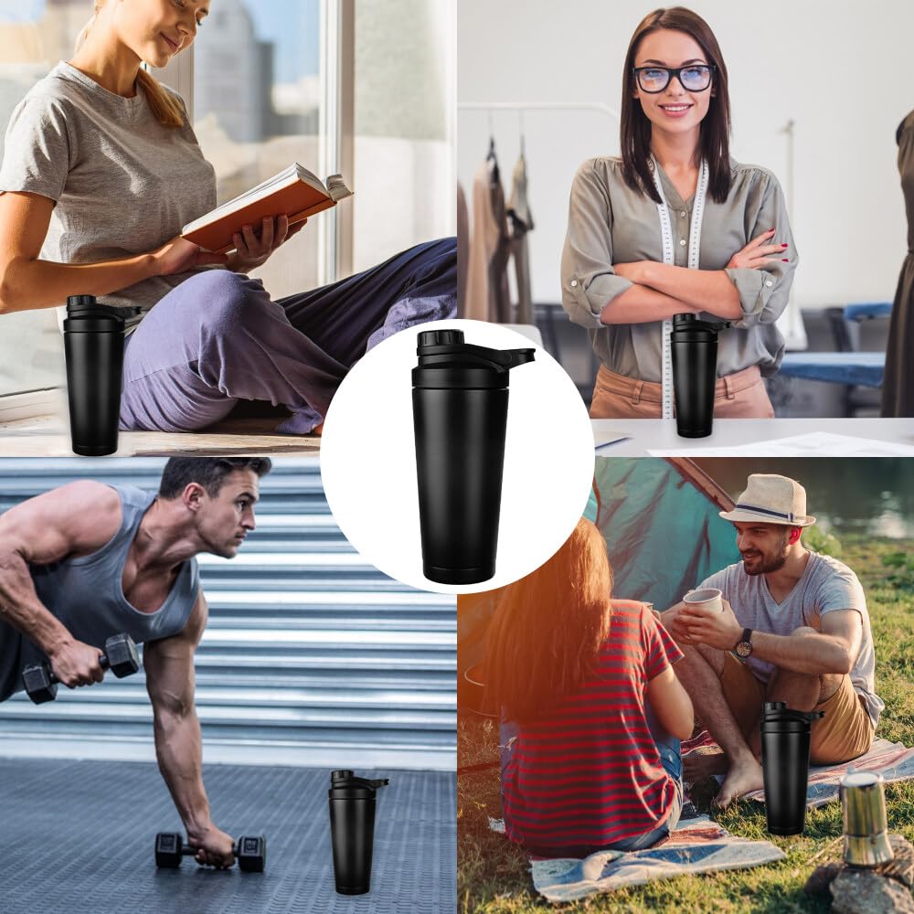 Shaker protéiné isotherme 750 ml acier inoxydable, sans bruit, sans BPA, bouteille d'eau et maille mélangée