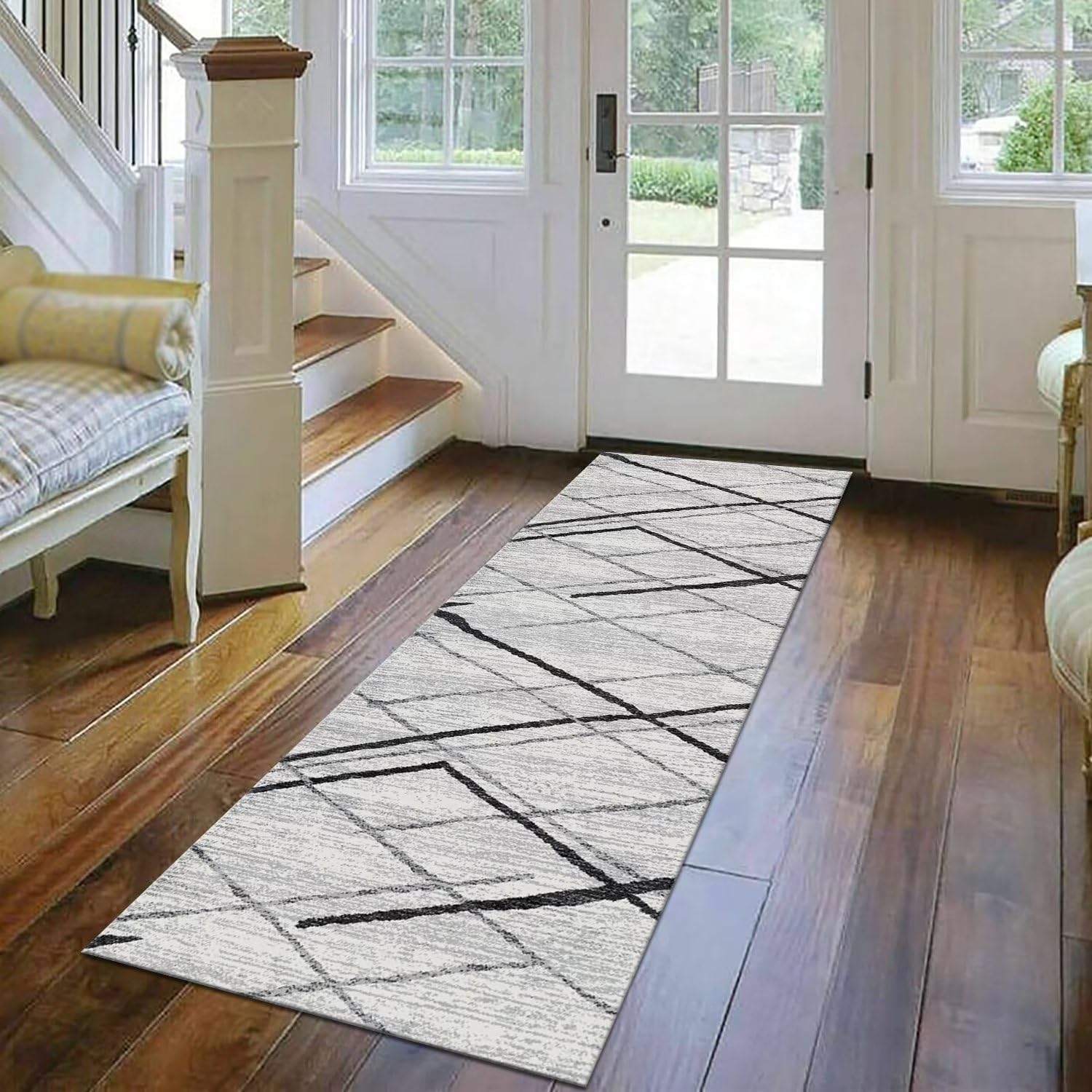 Tappeto Passatoia per Corridoio Antiscivolo Tappeto Cucina Lavabile Grigio chiaro Nero 90X140CM Tappeti Runner 3D Soggiorno Tappetino zerbino al metro Si pulisce con il mocio è Antisfilo tappeti