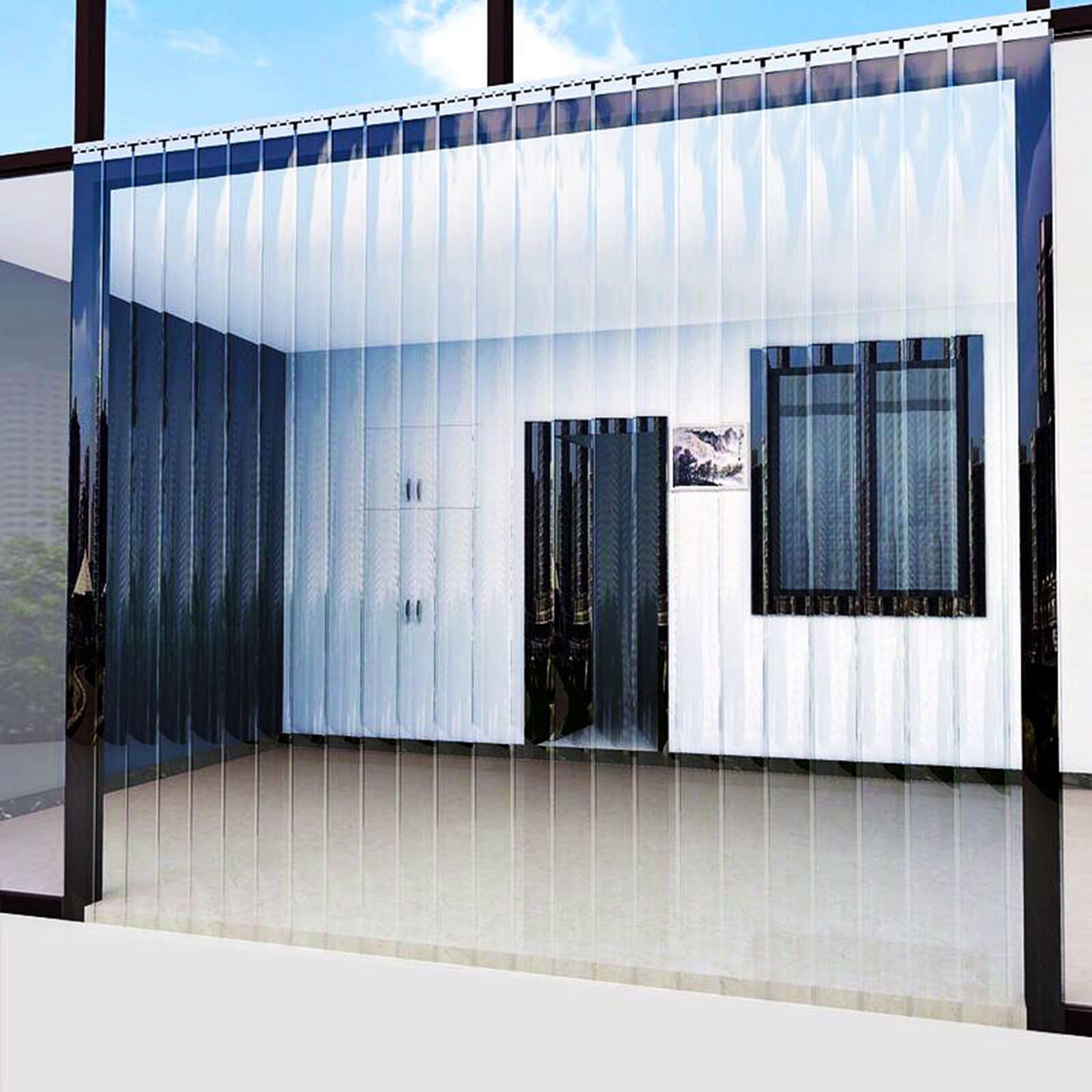Rideau de porte lanières PVC pour isoler votre atelier ou garage de la poussière