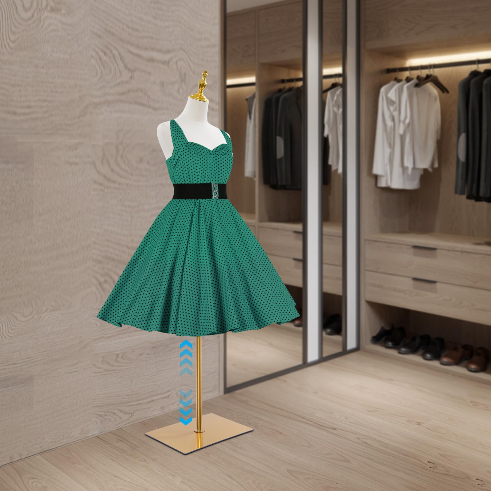 Forma de vestido para mujer, maniquí de pie, ajustable, maniquí, soporte para vestido de novia, soporte de 70 – 130 cm (dorado, cuadrado)
