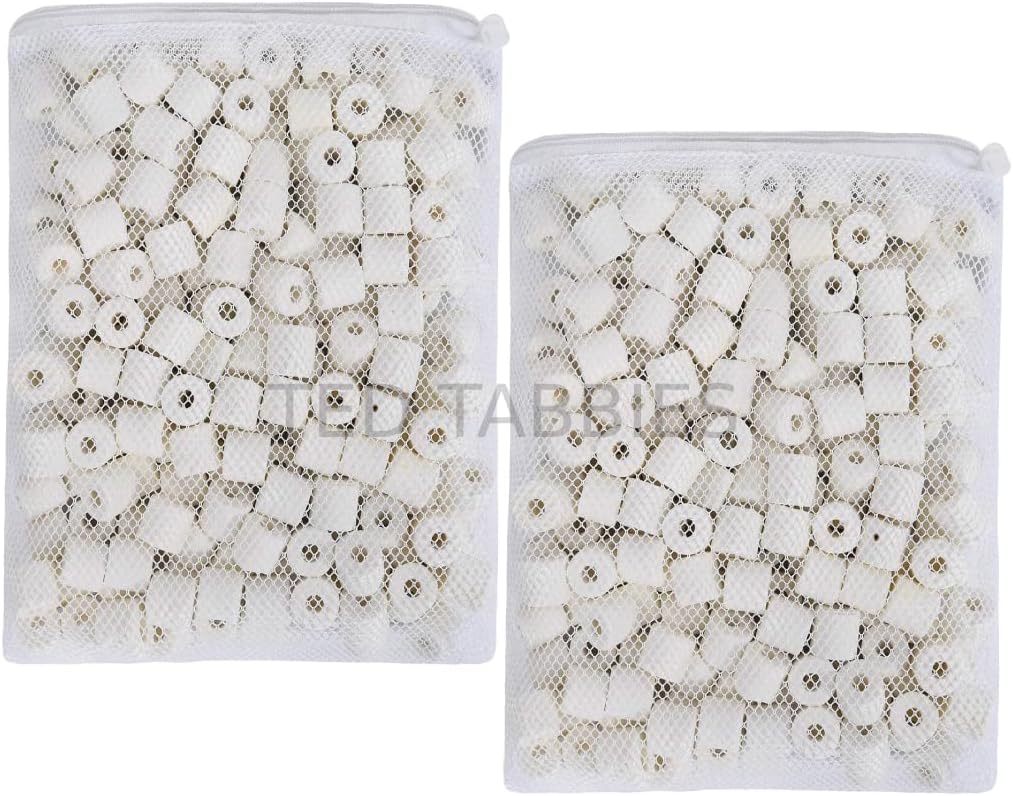 TED TABBIES Bio Ceramic Rings in 2 Filter Media Bags for Aquarium Fish Canister - Optimal Filtration and Water Purification(1000 g)