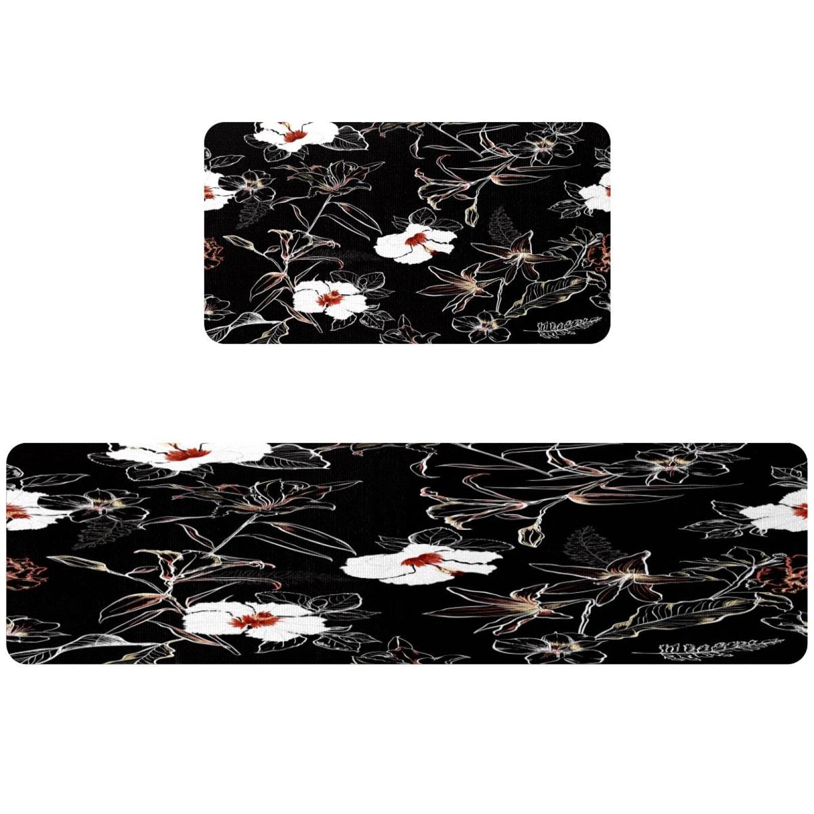 Tapis de cuisine lavable lot de 2 contre les glissades motif lys fait main