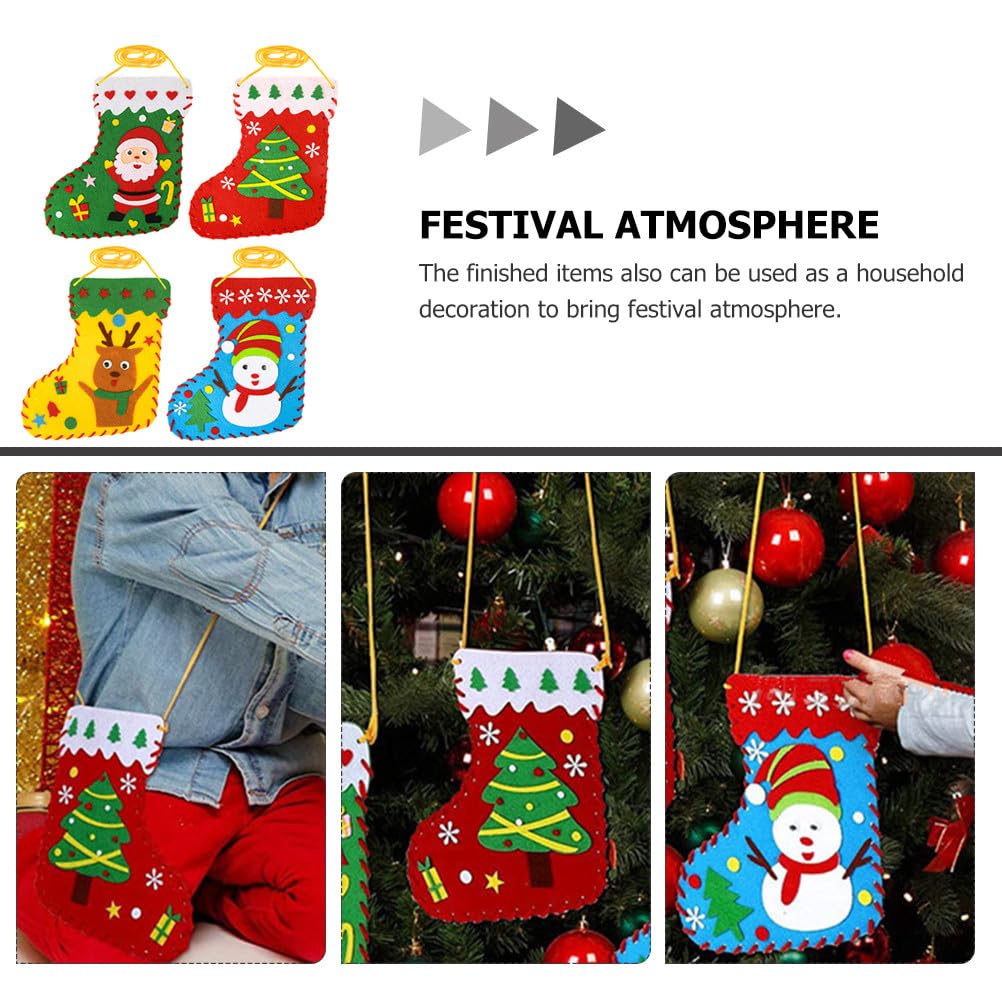 TOYANDONA Set di 12 calzini natalizi in feltro da fare da soli, con motivi Babbo Natale, renne, pupazzo di neve e abete, ideale per cucire calze a mano. Decorazioni di