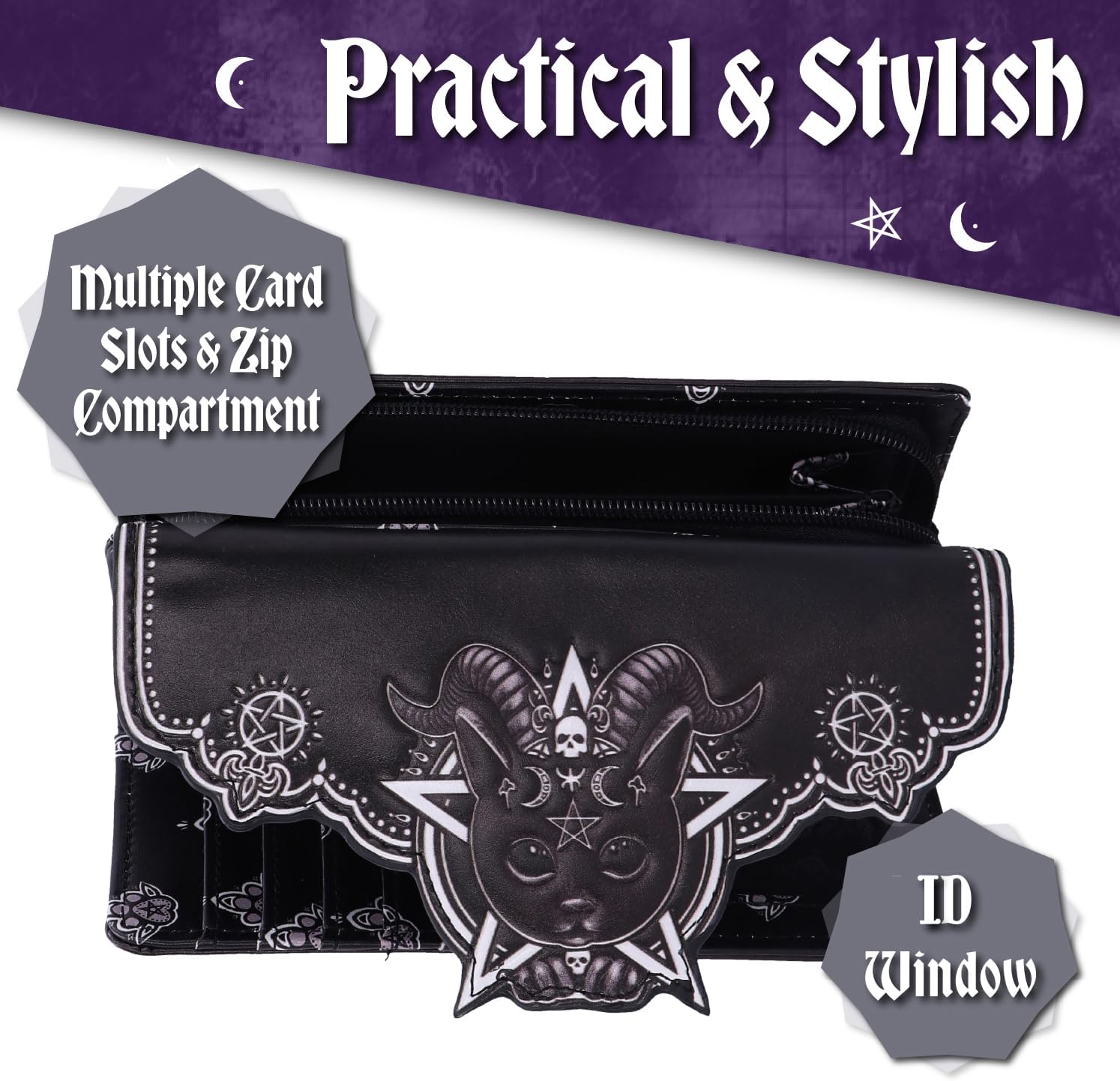 Nemesis Now Pawzuph Gothic Cat Purse, Embossed Baphomet Design, Occult-Themed Wallet, Ideal Gift for Feline Enthusiasts, 18.5cm - Image 5