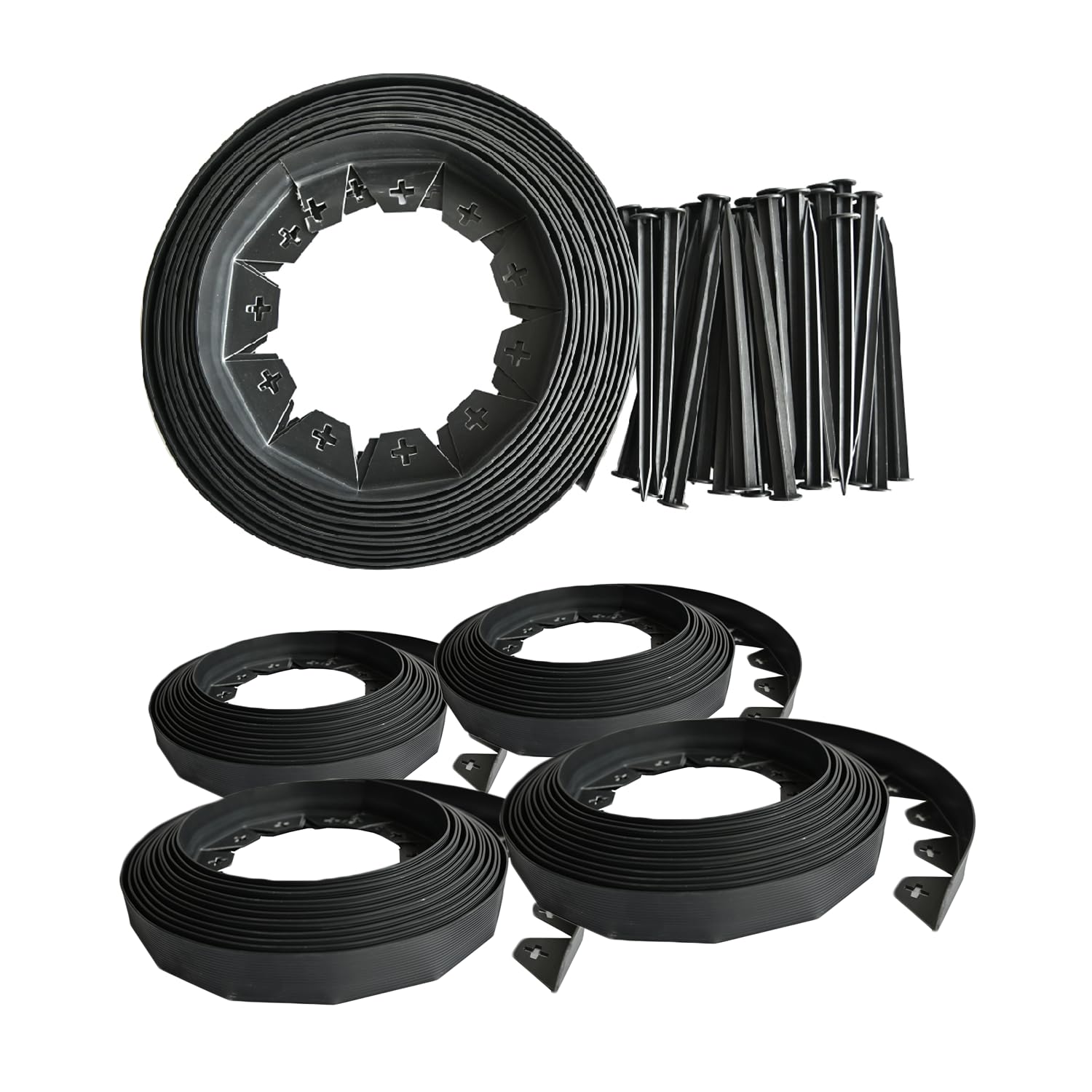 KCT Black 40 Metre Flexible Plastic Lawn Edging Garden Grass Border with 160 Ground Securing Pegs - 3.7cm High Pathway Edge
