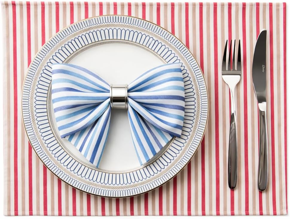 Farmhouse Blue Stripe Cotton Cloth Napkins Set of 12, 17"x17", Reversible Soft Thick & Absorbent, Washable Reusable Dinner Napkins for Home, Parties & Weddings