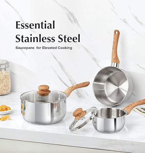 Miniatura 8 de KOCH SYSTEME CS Juego de cacerolas de acero inoxidable, 6 piezas de acero inoxidable de 1 cuarto de galón, 2 cuartos y 3 cuartos de galón con mango