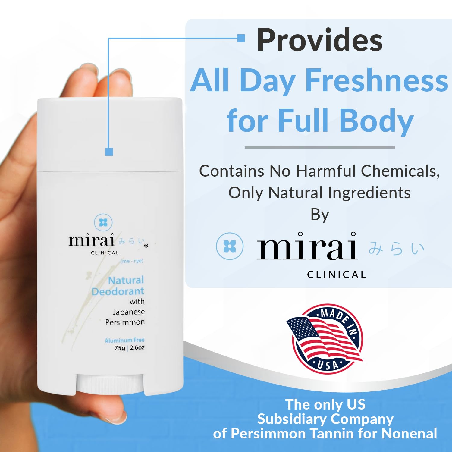 Mirai Clinical - All Natural Deodorant for Women and Men - w/Japanese Persimmon Extract - Full-Body Use - Aluminum, Fragrance, Paraben Free - Vegan - Helps to Eliminate Nonenal® Odor - Unscented-75g - Image 5