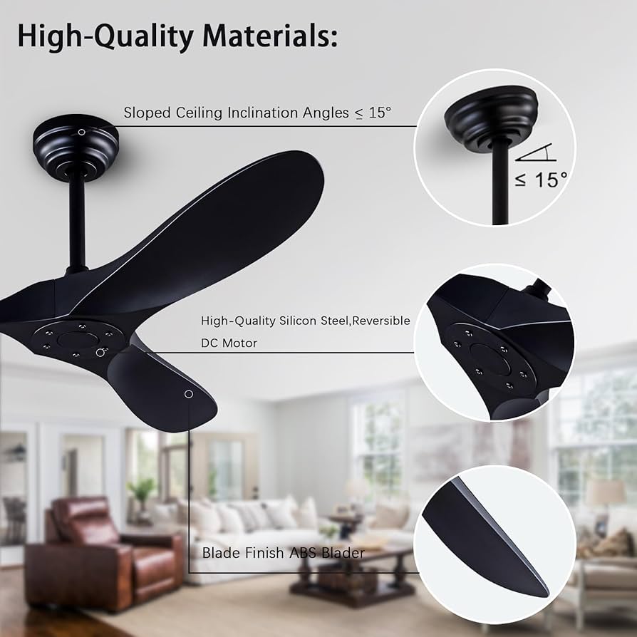 52 Inch Modern Ceiling Fan No Lights - Ultra Quiet DC Motor With Remote Control For Bedroom, Living Room