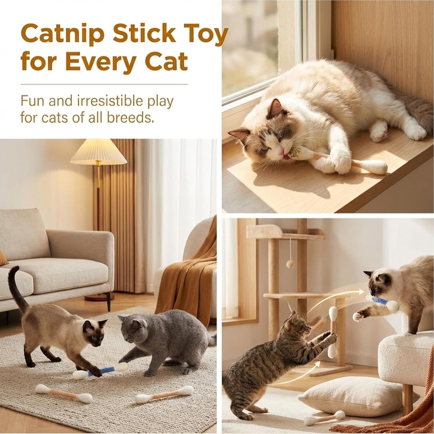 6 Pack Cotton Swabs Cat Toys with Catnip, Giant Kitten Chew Sticks, Durable Dental Teething Ropes, Interactive Cat Kicker Toy for Teeth Cleaning, for Kitty Lovers Gift — view 6