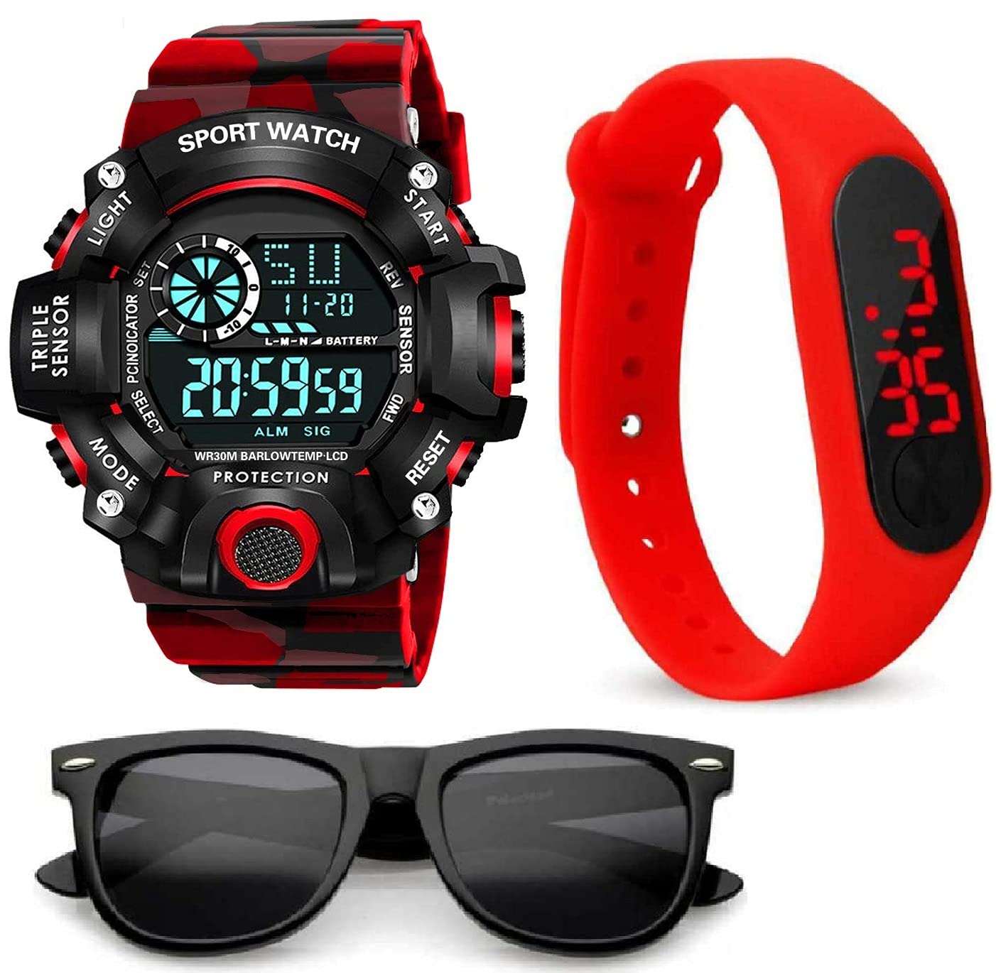 Bynomo Brand Digital Watch Shockproof Multi-Functional Automatic with Black Color Sunglass Strap Waterproof Digital red led Sports Watch for Mens Kids Watch for Boys Watch for Men Pack of 3 (B09HHKD2F3) Amazon Price History, Amazon Price Tracker