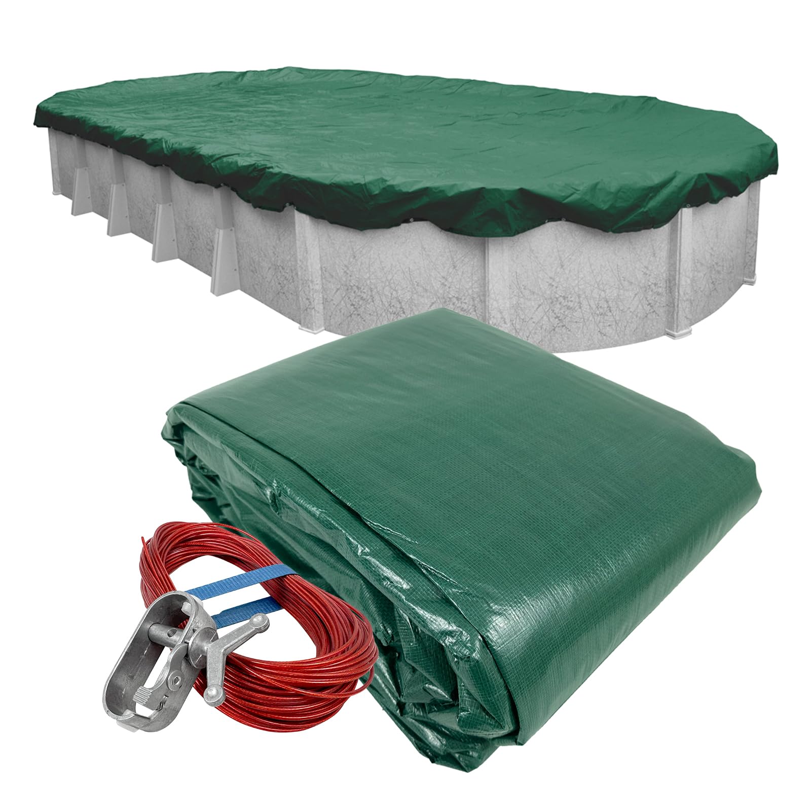 Pool Mate 18 x 33 ft Extra-Strength Green Winter Oval Pool Cover for Above Ground Pools, 4 ft Overlap (22 x 37 ft Cover Size), Solid 12 x 12 Scrim, 3.7 oz/yd2, 15-Year Warranty, Style: 371833-4-PMA-image-15