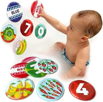 Floating Baby Flash Cards for Bathtub - Learn Numbers, Counting and Colors - Educational Bath Toys for Babies & Toddlers 3 Plus Months Set of 21