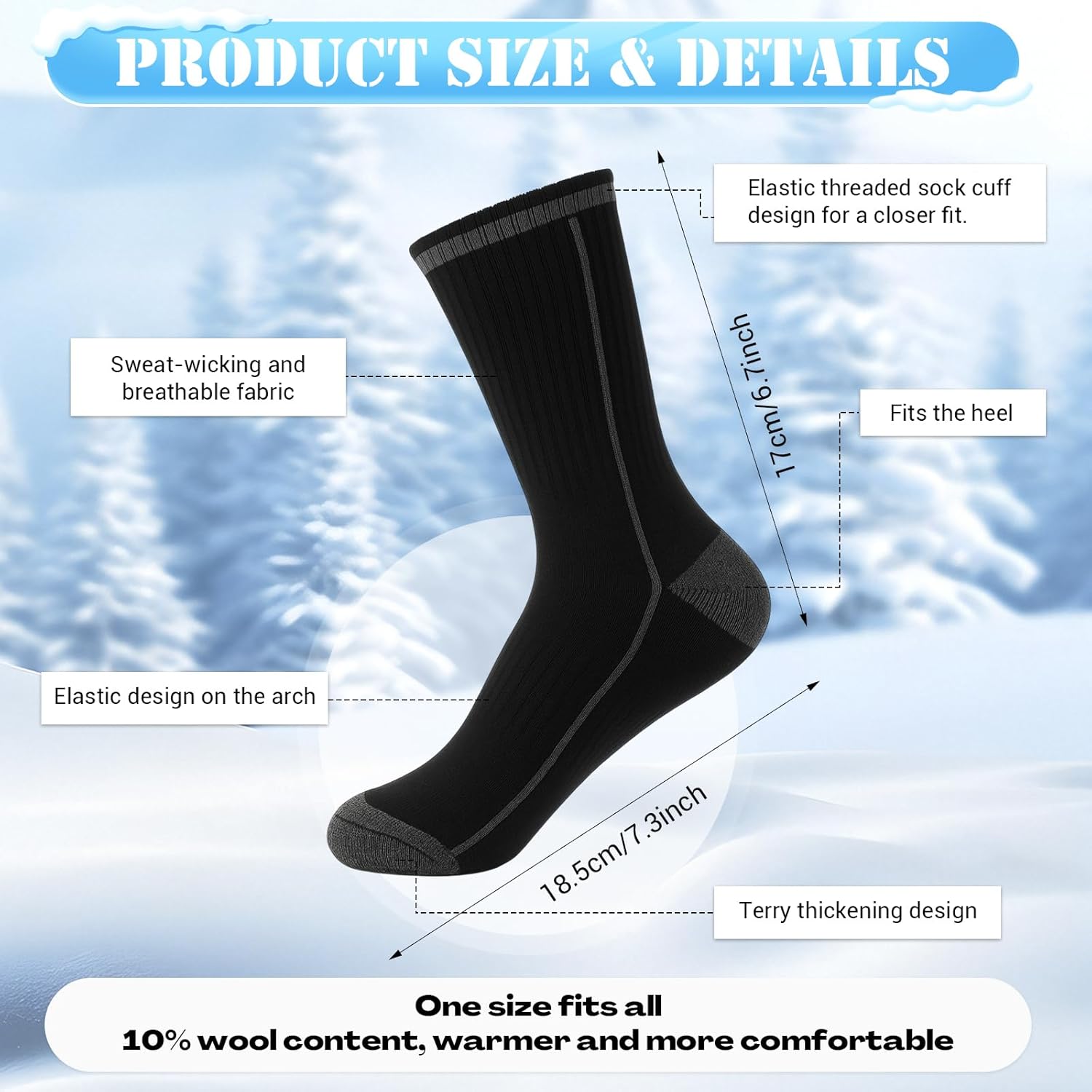 3 Pack Winter Cycling Skull Cap for Men Under Helmet Liner Thermal Fleece Bike Beanie Hat with Glasses Holes Windproof Waterproof Touchscreen Gloves Black Warm Socks Set - Image 4