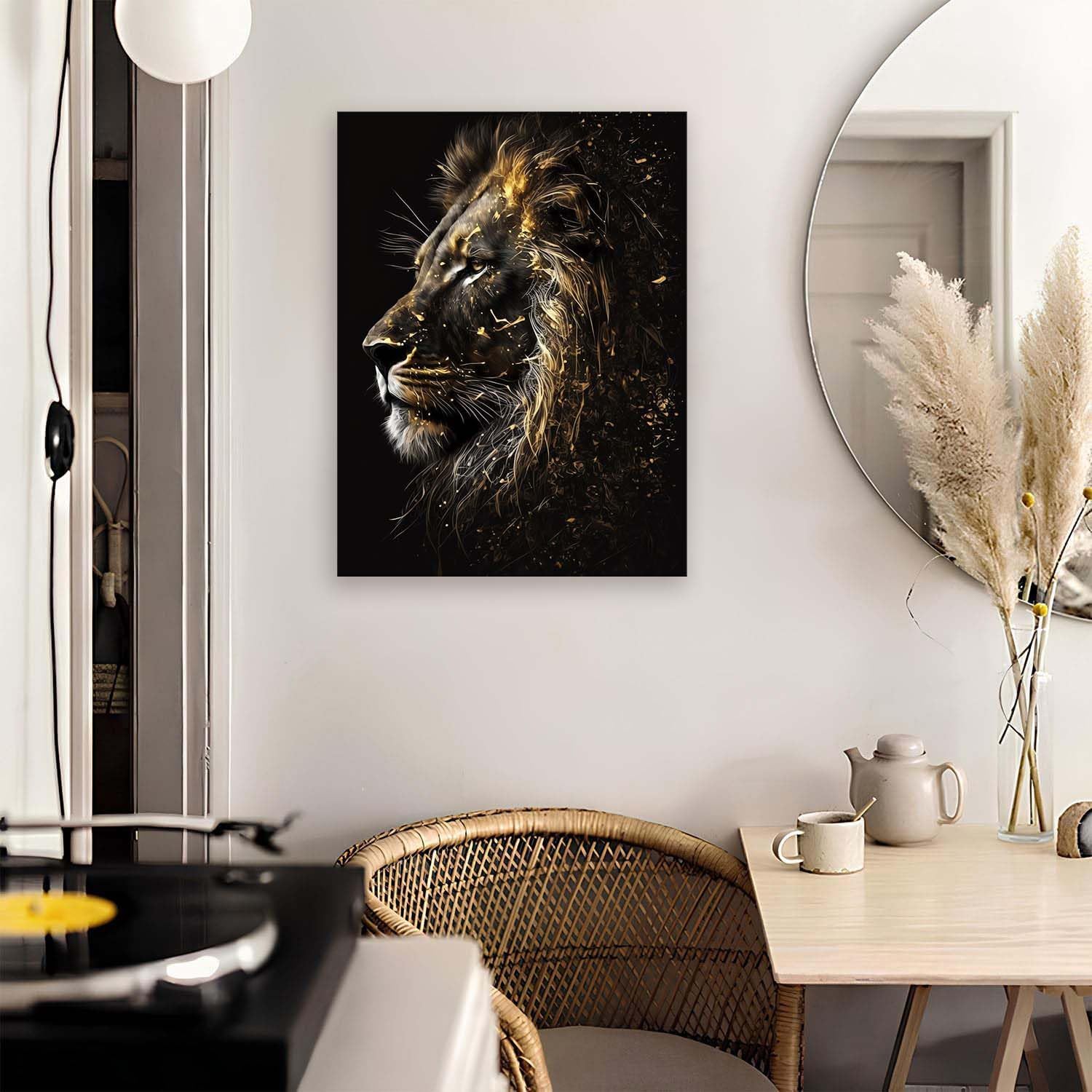 Lion Canvas Wall Art Black and Gold Animal Face Painting Picture Safari Animal Poster Print for Home Office Living Room Decor - Image 4