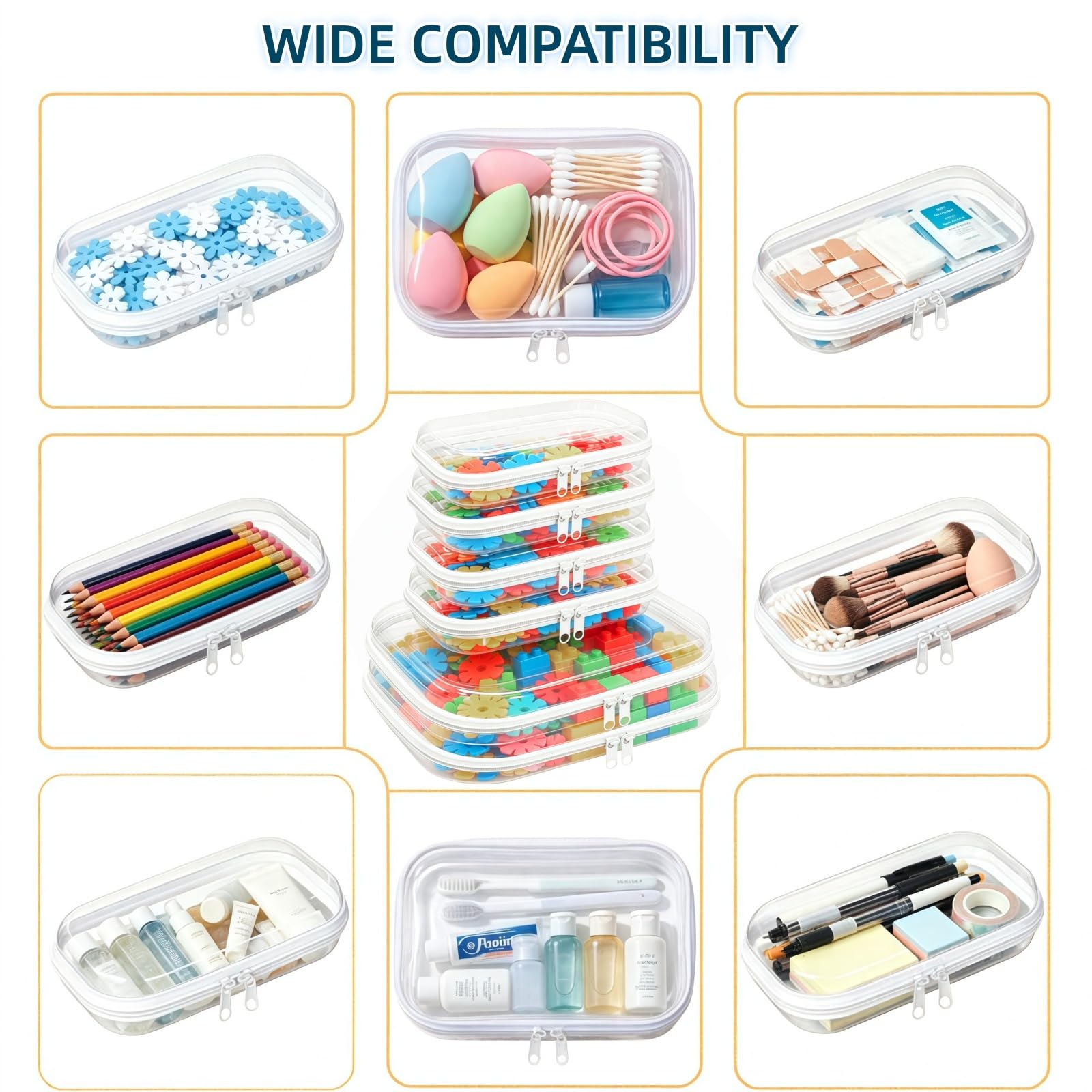 Custodia in plastica rigida trasparente con cerniera, astuccio professionale in plastica trasparente con cerniera, astuccio per articoli da toeletta, organizer da viaggio, borsa per cosmetici