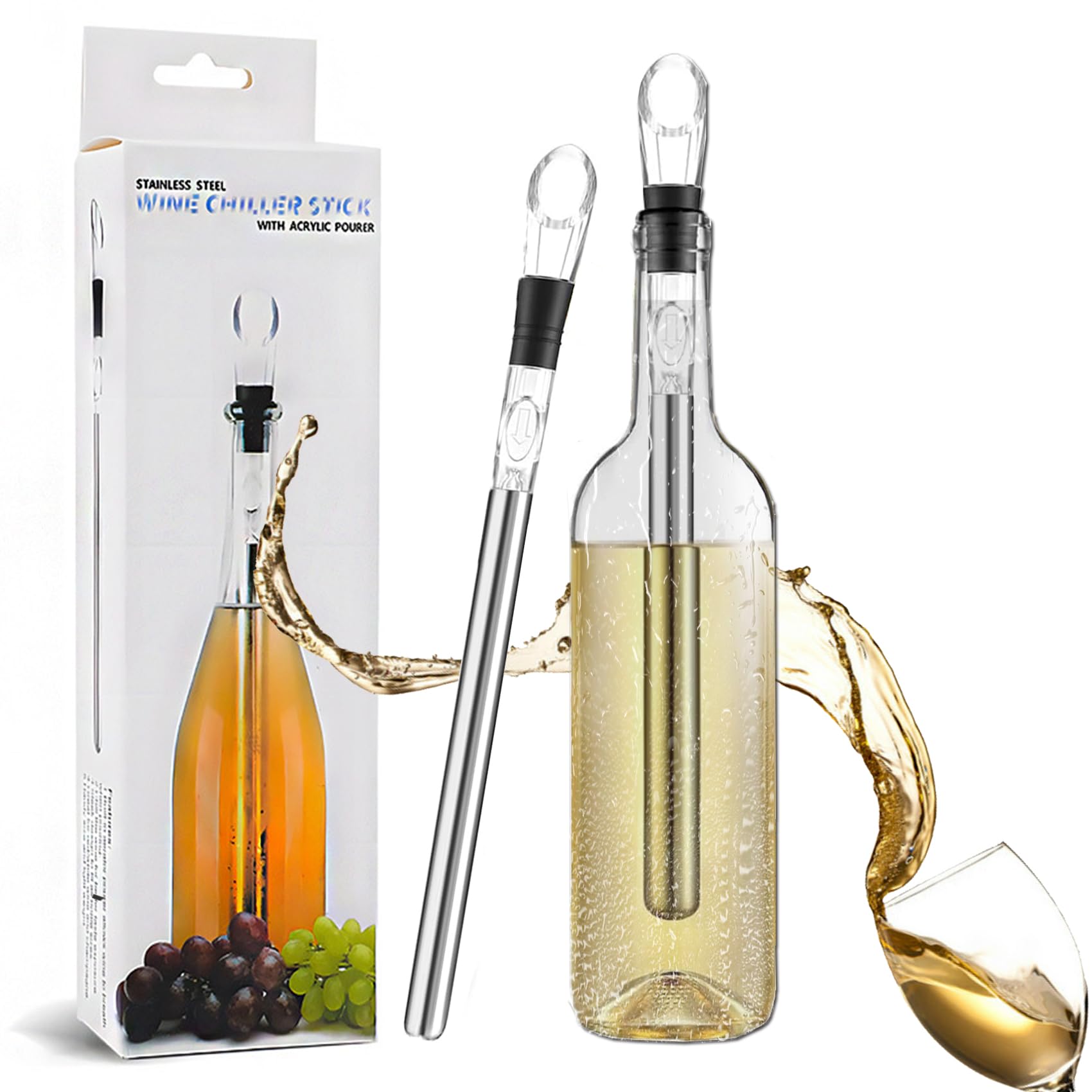 Jieyuchu White/Red Wine Cooler, Wine Cooler Stick Set, Portable Wine Bottle Chiller, Stainless Steel Bottle Chiller Rod, Wine Chiller Stick For For Wine & Wine